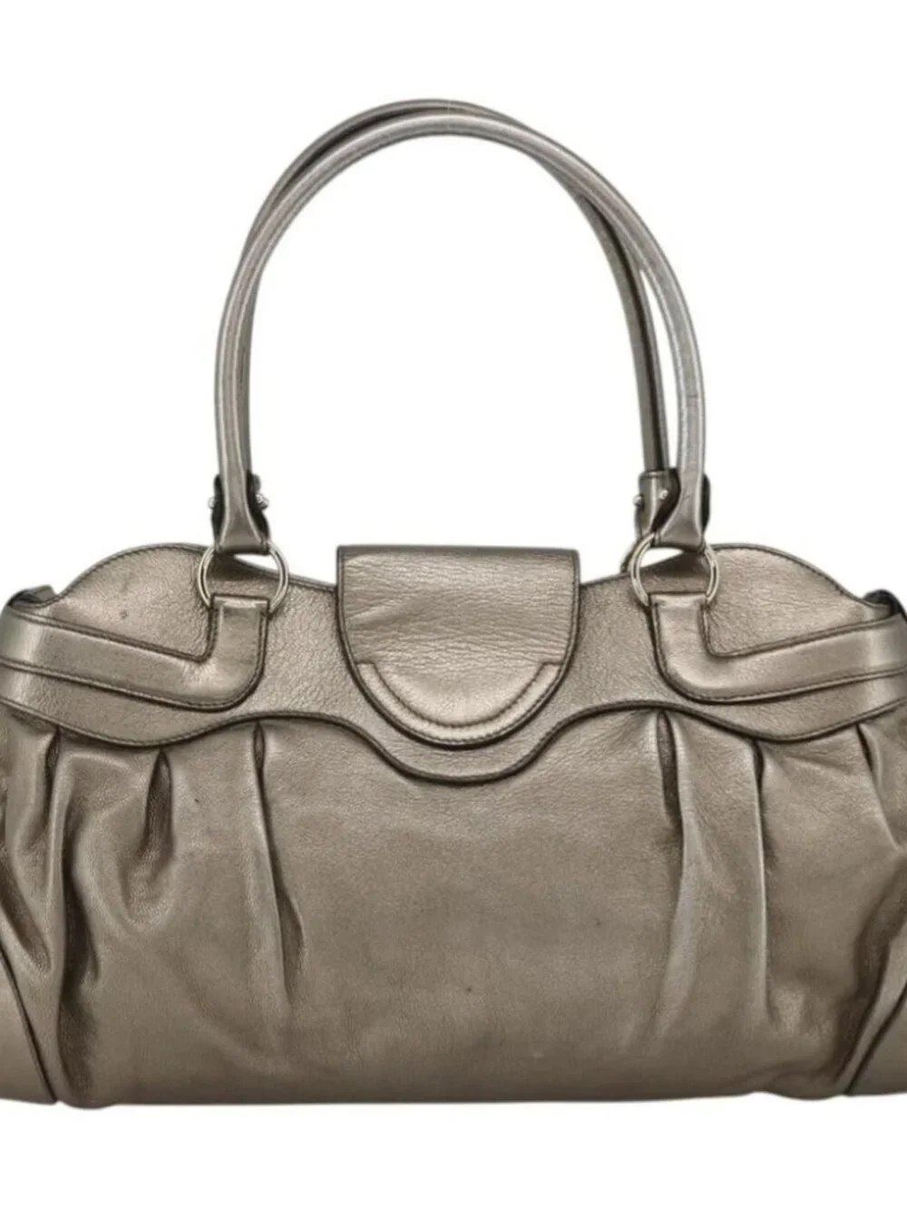 Salvatore Ferragamo Gancini Hand Bag Leather Gold Silver Auth BA11899